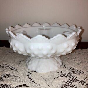 Fenton Hobnail Milk Glass Footed 6-Taper Candle Centerpiece Bowl 6.5"